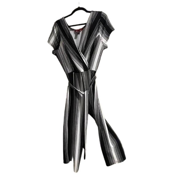 Hot Kiss Wide Leg Surplice Striped Jumpsuit with Tie Front XL - Picture 7 of 12